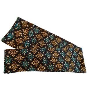 1255 LuLaRoe Leggings Size OS Black Gold Blue Folk Art Print New